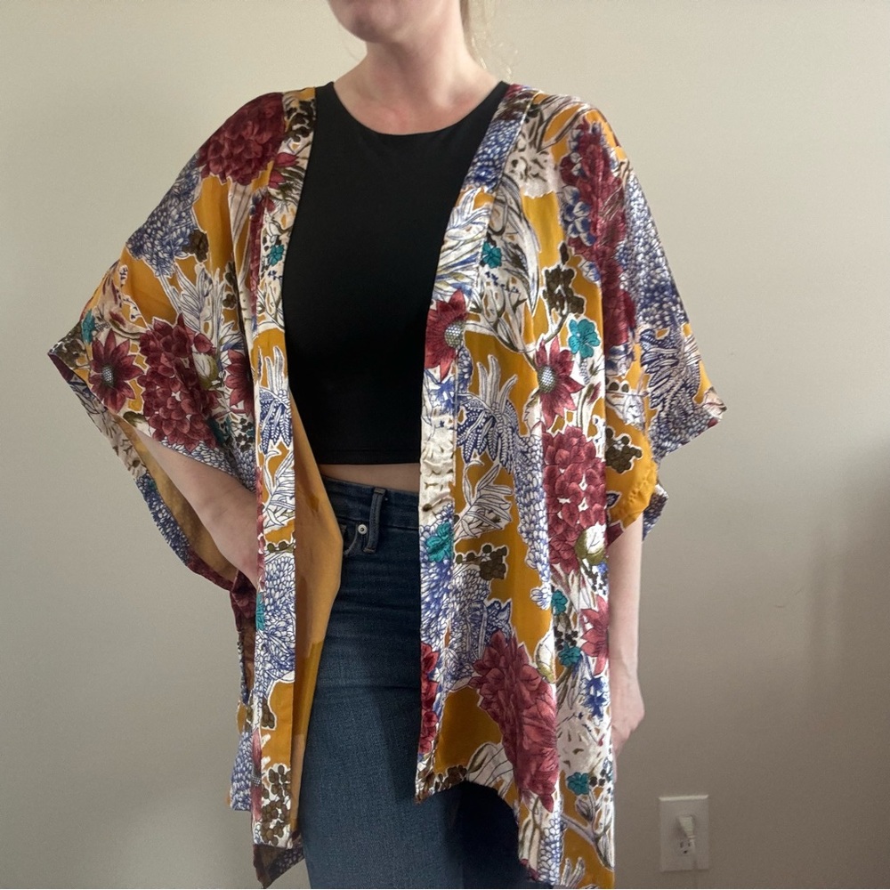 World Market Boho Sleeveless Velvet Burnout Kimono Oversized Boho Transition